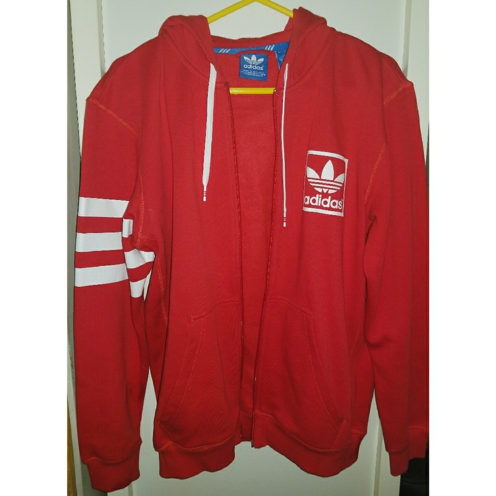 Adidas red zip up trefoil